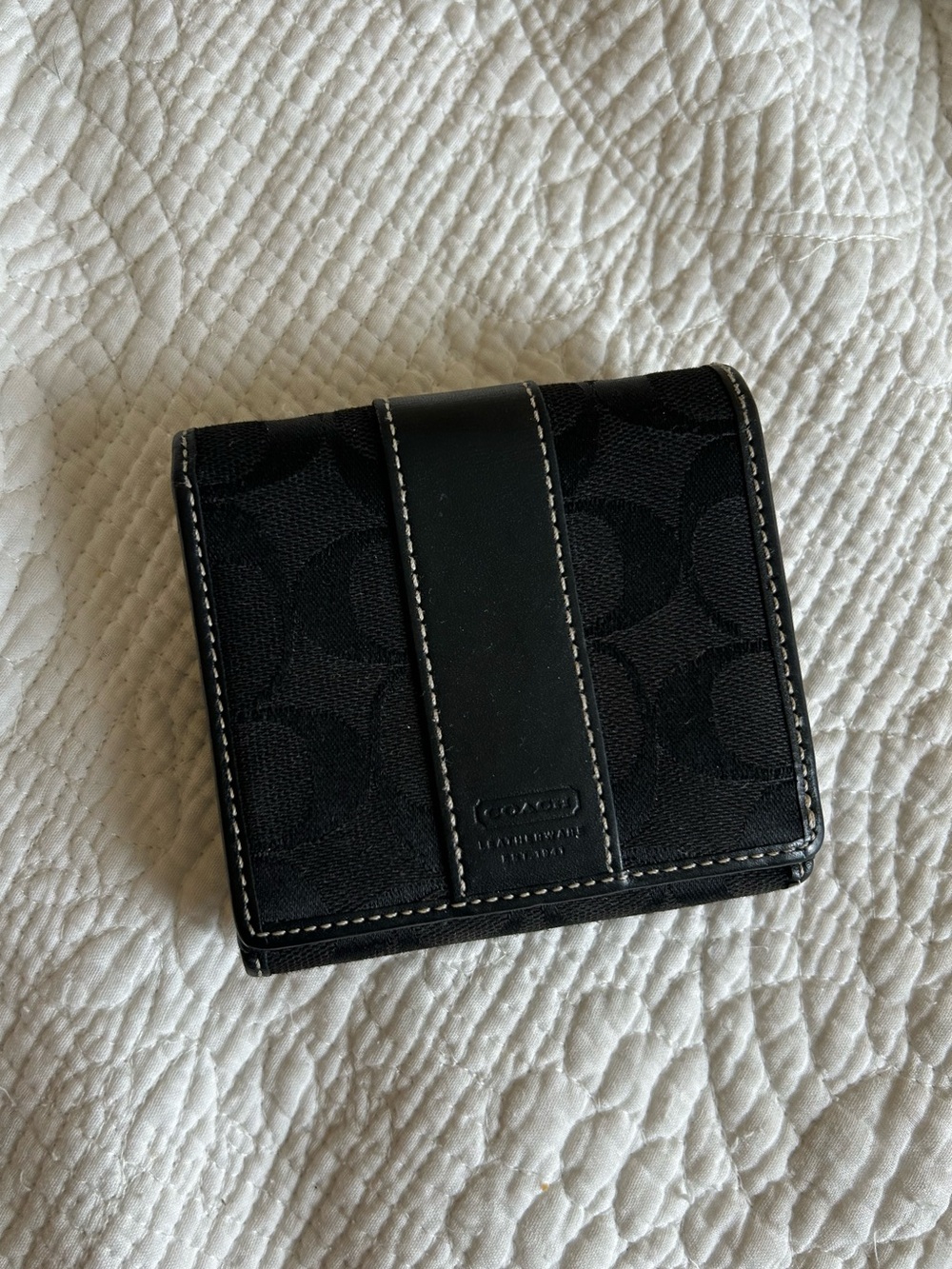 Coach Black Signature Canvas Trifold Square CardHolder